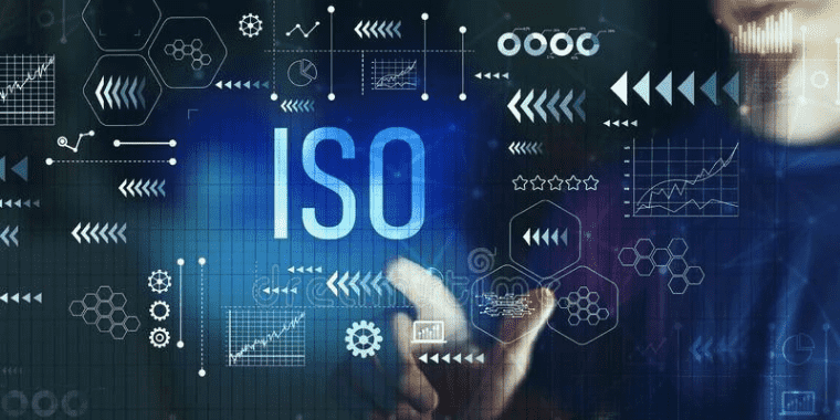 Hand touching a digital ISO standards graphic
